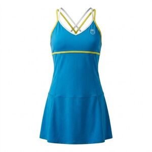 K-Swiss Womens Tennis Dress Blue Yellow White Strappy Cross Back Athletic Small